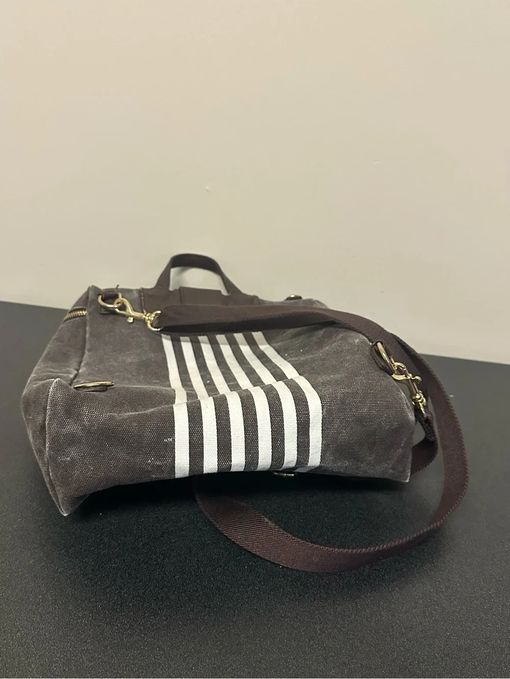 Henri Bendel Convertible Canvas Backpack Stripe Purse Bag